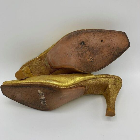 Donna Karan DKNY Gold Leather Peep Toe Slide Mule Pumps Heels Size 5.5 Pre-owned - Picture 11 of 11